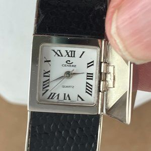 Vintage Cenere Pyramid Peak a Boo Watch Cuff Bracelet Black and Silver Tone